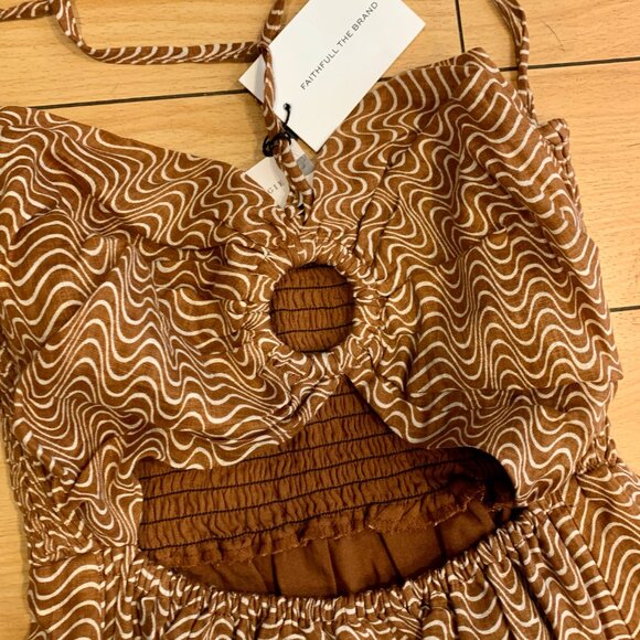 Faithfull the Brand La Costa Maxi Dress Cut out linen L - Picture 8 of 11